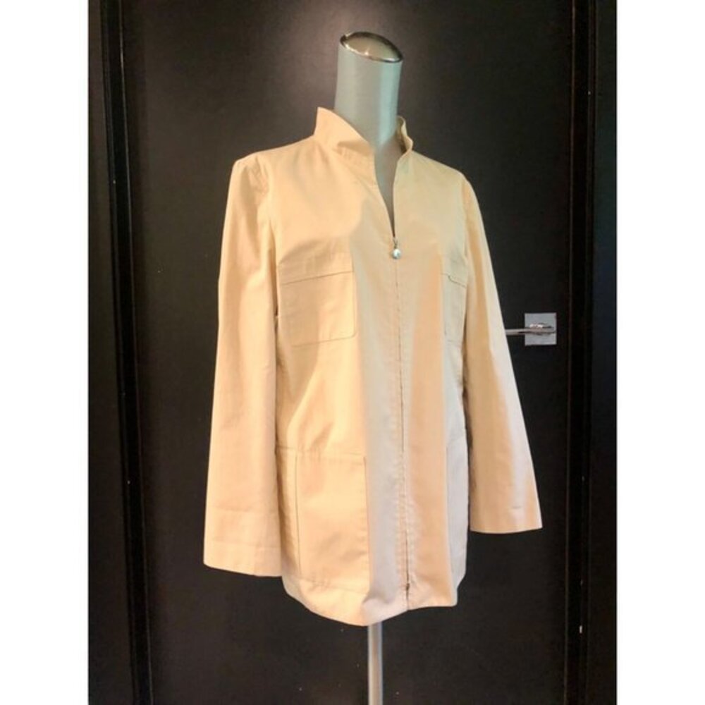 AKRIS PUNTO women's beige cotton stand collar jacket size 12